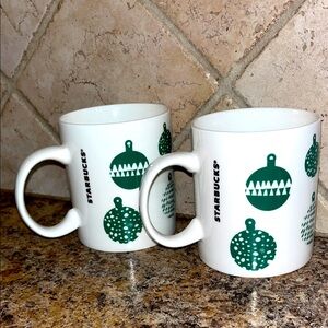 Starbucks 2016 green ornaments coffee cup/mugs, white, and green